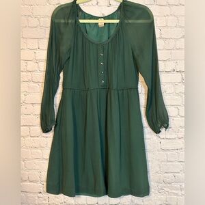 J Crew Sheer Long Sleeve Green Dress